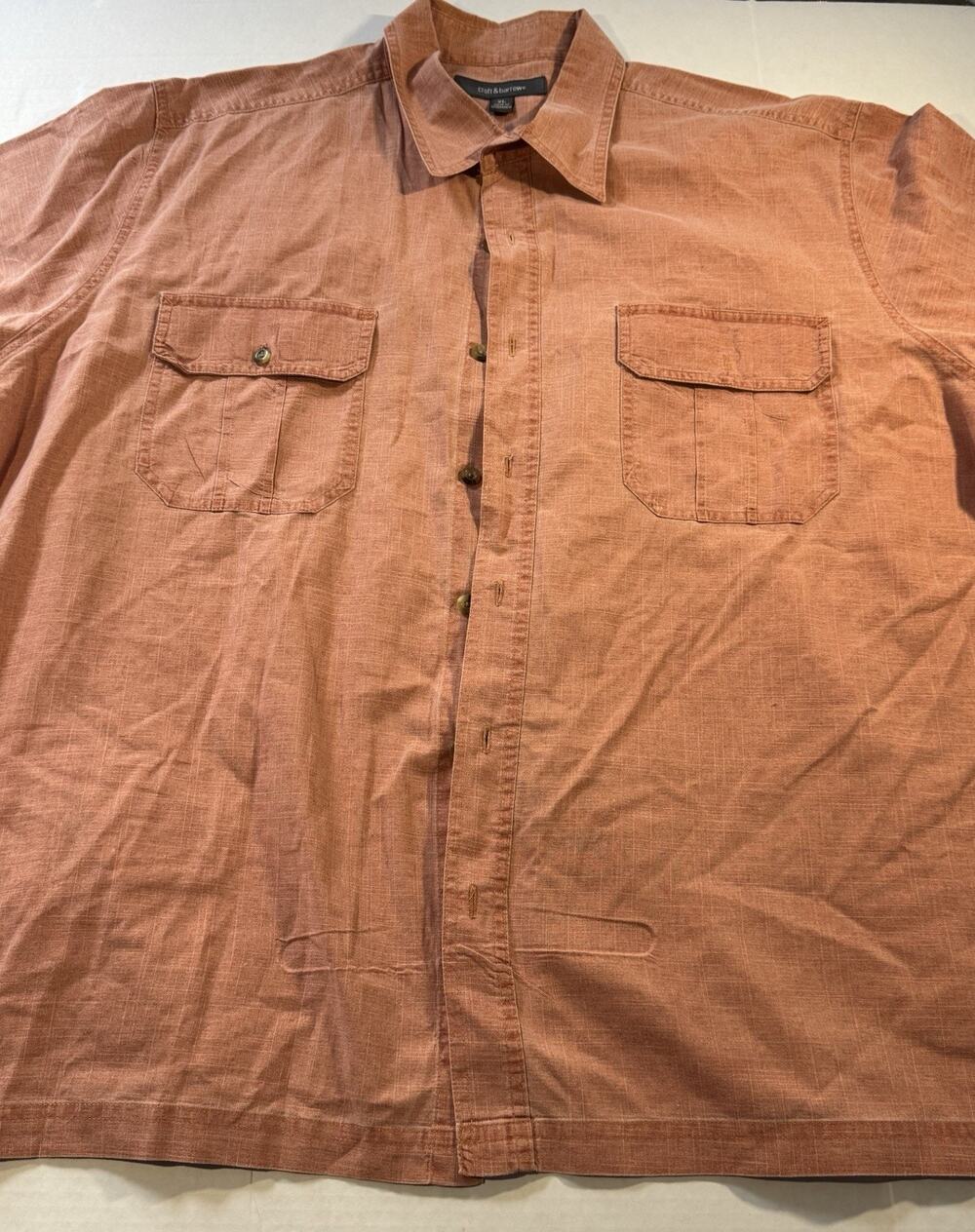 Croft & Barrow Men's XL Orange Solid Woven Cotton short Sleeve Button-Up